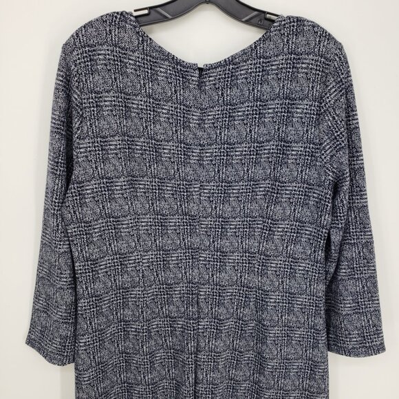 3/$25 41 Hawthorn Aniya Plaid Jacquard Knit Shift Dress L Pockets Work Navy Blue - Picture 9 of 11